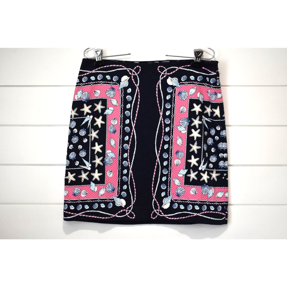 Talbots Skirt Women's Size 8P Seashells Pink Navy Blue Sailor Nautical Petite